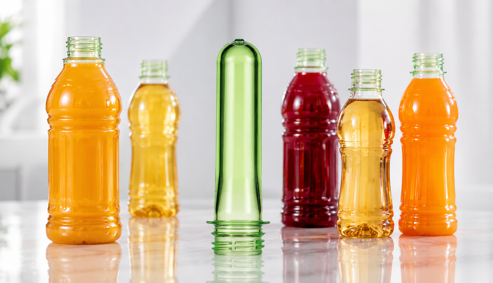 Custom color food-grade PET preforms for juice and beverage bottle packaging