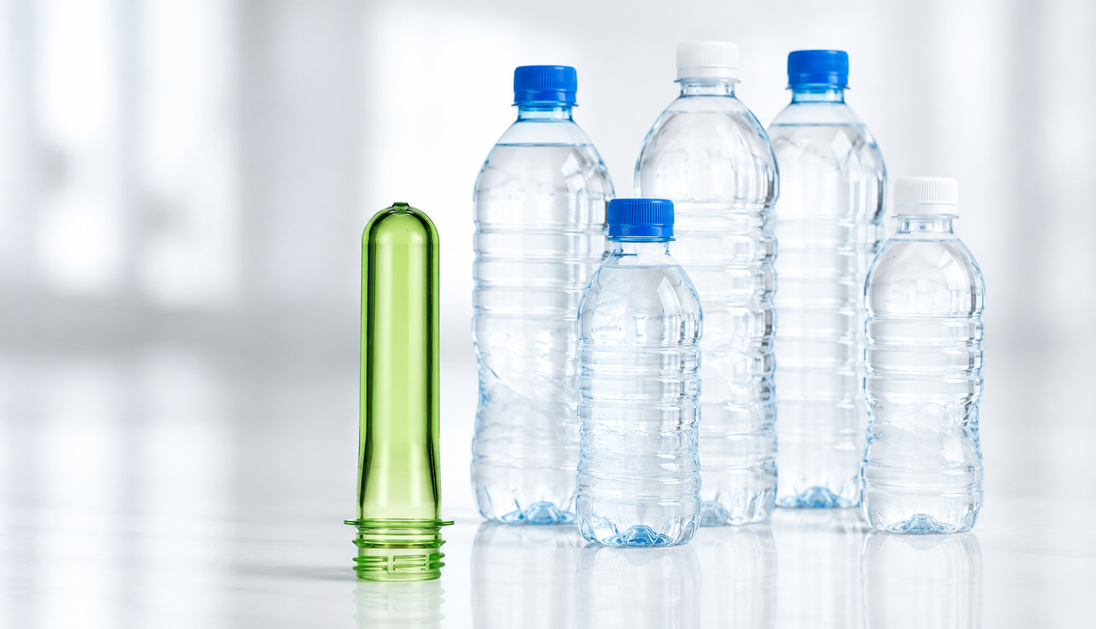Lightweight crystal clear PET preforms for bottled water production