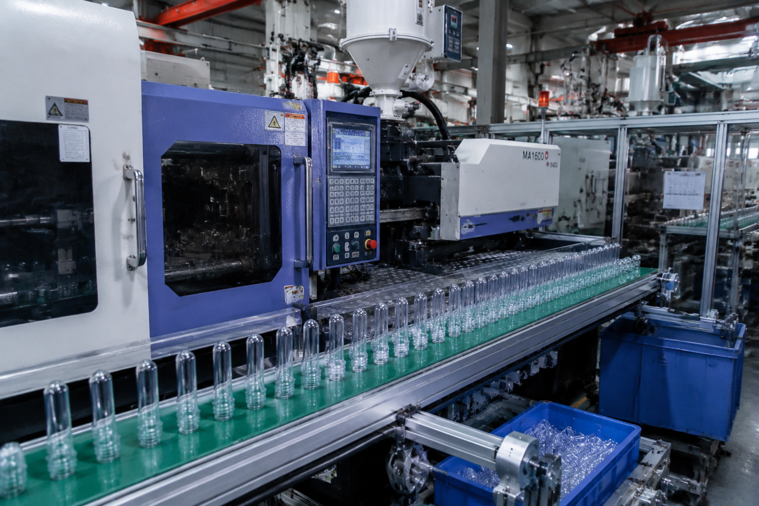 Water bottle production line with PET preforms